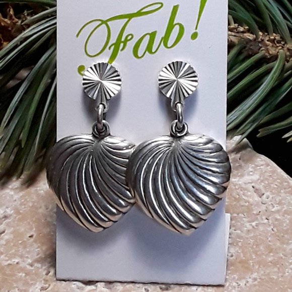 Vintage Taxco Mexico Sterling Modernist Heart Dangle Post Earrings - Picture 1 of 4